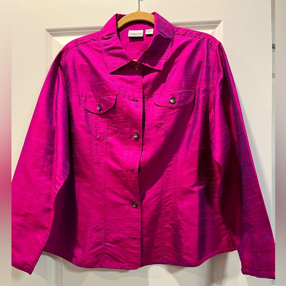 Chico’s pink 100% silk blouse size 2 (12) regular.